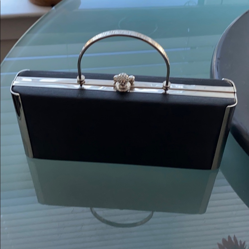 Constructed black silk evening bag silver hardware